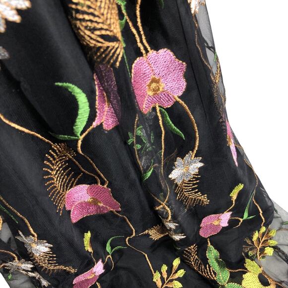 H&M Skirt Womens 8 Black Mesh Floral Embroidery Lined Boho Cottagecore Coquette‎ - Picture 13 of 16